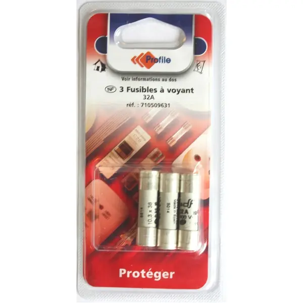 3 fusibles à voyant 10.3x38mm - 32A - PROFILE