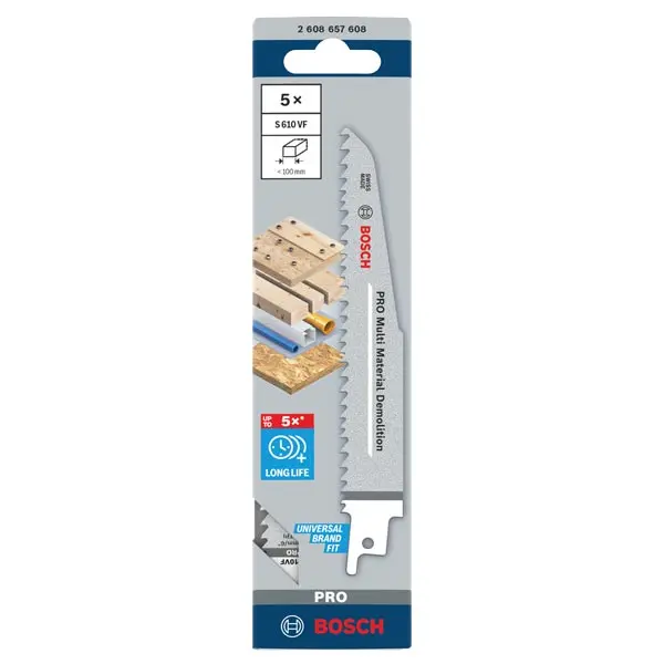 Lame scie Sabre Pro Multi-Materiaux 150mm S610VF lot de 5 Bosch