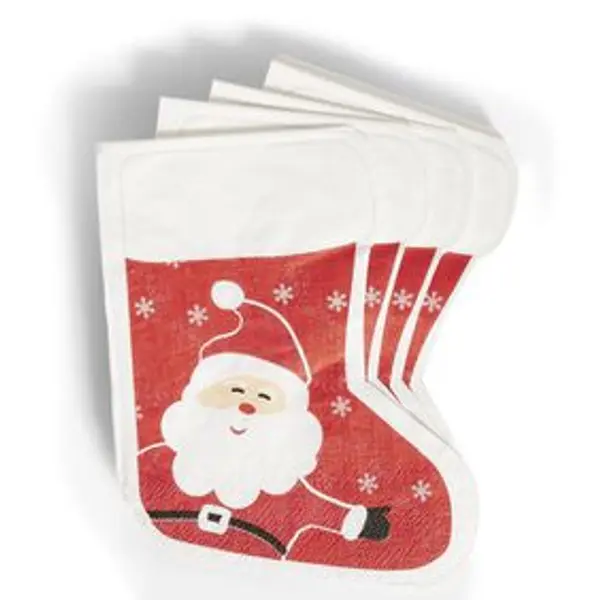 Serviette papier forme botte Noël rouge et blanc x20