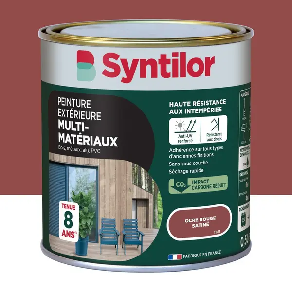 Peinture exterieure bois, aluminium, pvc . SYNTILOR ocre rouge satine 0.5l - SYNTILOR