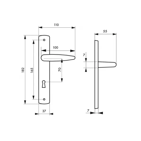 Ensemble de poignées pour porte intérieure Ares trou de clé, carré 7mm, entr'axes 165mm, chromé - THIRARD