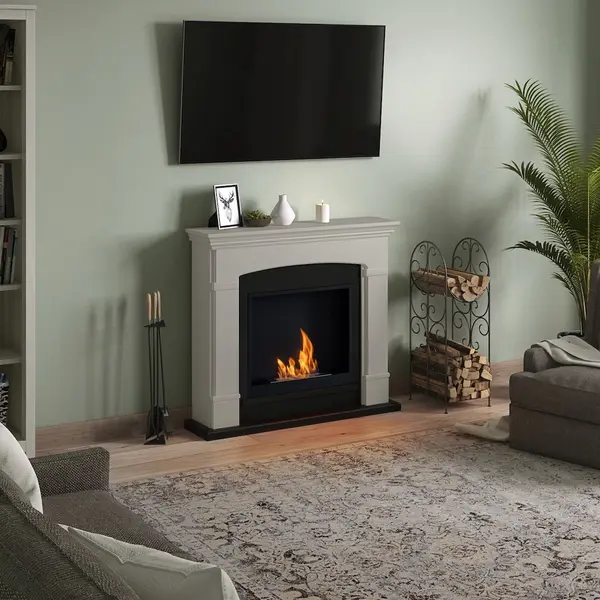 Cheminée bioéthanol - FreeFlame HELMI - flamme réelle sans conduit - beige - TAGU