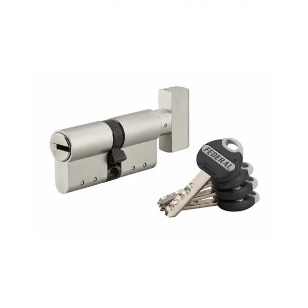 Cylindre de serrure à bouton Federal , 30Bx30mm, nickel, anti-arrachement, anti-perçage, 4 clés - THIRARD