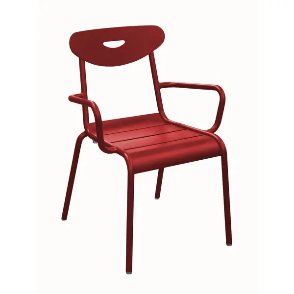 Fauteuil lounge empilable en aluminium - SMILEY - Structure tube rond Ø 25 mm - Coloris rouge - PROLOISIRS