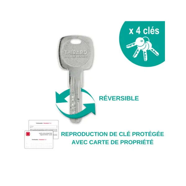 Verrou double entrée Universel pour porte d'entrée, cylindre 45mm, acier, 4 clés, epoxy argent - THIRARD