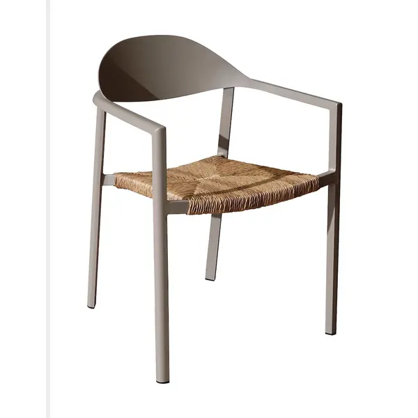 Fauteuil empilable - BAGE - Aluminium époxy sand - Assise wicker beige - PROLOISIRS