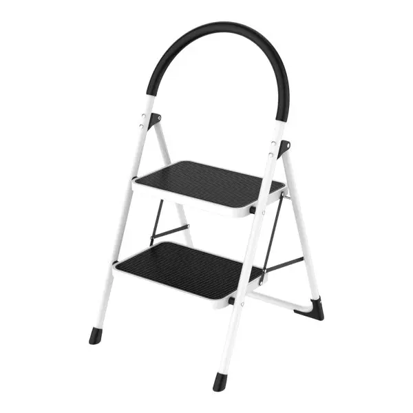 Marchepied pliable 2 marches antidérapantes en acier blanc
