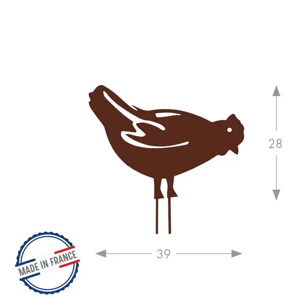 Figurine à piquer poule fer vieilli - 28x39 cm - Acier époxy - Louis Moulin