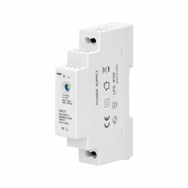 Alimentation courant continu 12V 1,25A 15W - 1 module - Transformateur 220V - Tension 12Vcc réglable