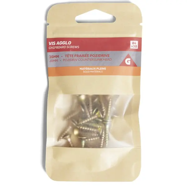 30 vis agglo tête fraisée acier bichromaté - 4x20 mm