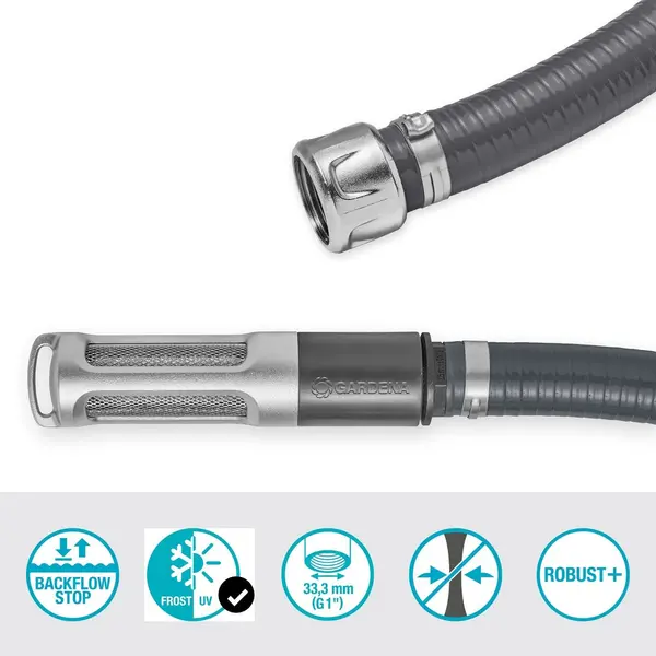 Unité d’aspiration 7 m 25 mm (1”) avec filtre inox et clapet anti-retour - Raccord G1” - GARDENA