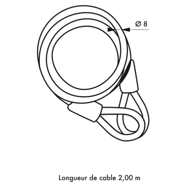 Câble antivol Twisty, vélo, abris de jardin, Ø 8, 2.00m, acier gaine PVC - THIRARD