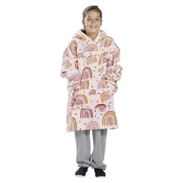 Pull plaid à capuche 63xH75cm - 2 modèles arc-en-ciel ou dinosaure