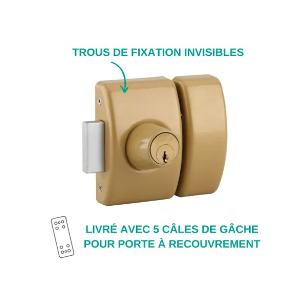 Verrou double entrée Design 5 pour porte d'entrée, cylindre 40mm, acier, 3 clés, bronze - THIRARD