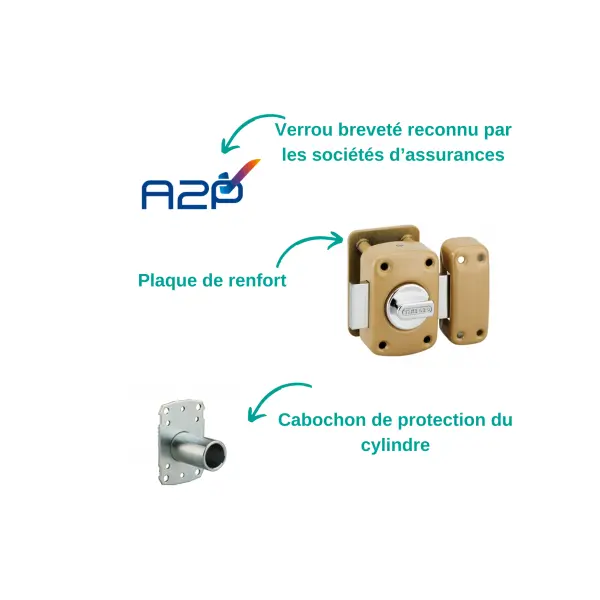 Verrou à bouton Transit 2 A2P* pour porte d'entrée, cylindre 45mm, acier, 4 clés, époxy bronze - THIRARD