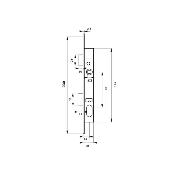 Serrure encastrable pour porte d'entrée avec cylindre en 30x30mm, axe 14mm, 3 clés - THIRARD