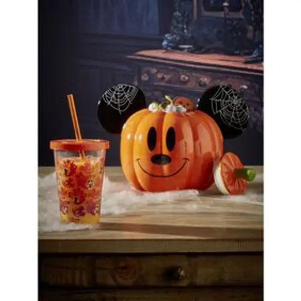 Bonbonnière Disney Mickey citrouille orange et noir 2 faces Ø14xH18cm