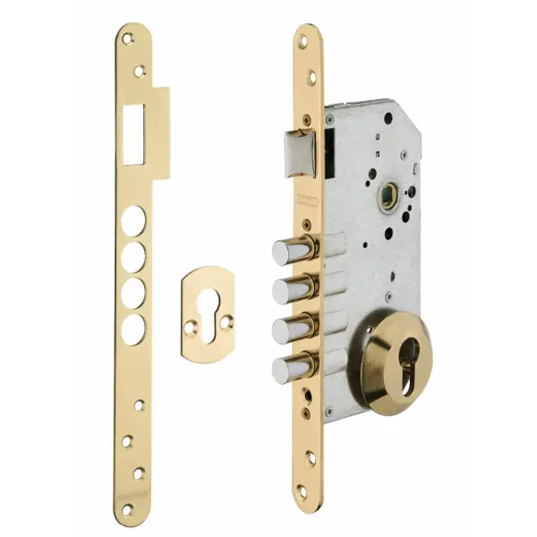 Boitier de serrure encastrable à cylindre pour porte d'entrée, axe 60mm, 4 pênes, bouts ronds, laiton - THIRARD