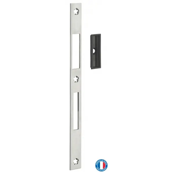 Gache plate inox, double empénage, compatible version pêne dormant et rouleau, 244 x 20 x 2,5mm - THIRARD