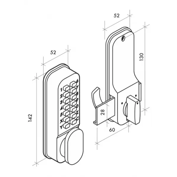 Verrou à combinaison mécanique, à crochet, pour porte coulissante, chromé, 8 chiffres - THIRARD