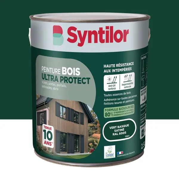 Peinture exterieure bois Ultra protect SYNTILOR vert basque satine 2.5l - SYNTILOR