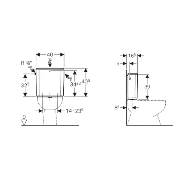 Réservoir WC AP128 rincage double touche - alimentation latérale