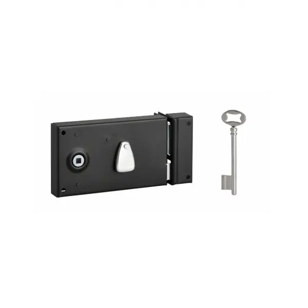 Serrure horizontale en applique à clé à fouillot pour porte de chambre, droite, axe 58mm, 140x82mm, noir, 1 clé - THIRARD