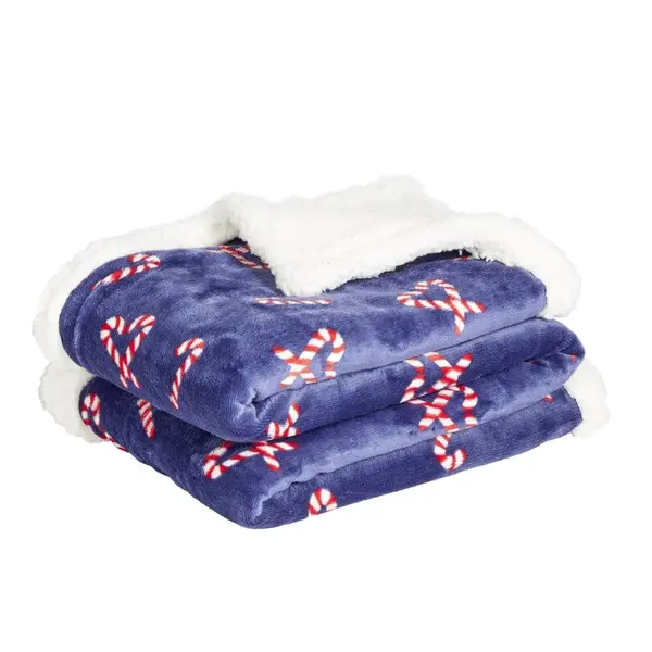 Plaid sherpa motif sucre d'orge rouge et bleu 150x120cm