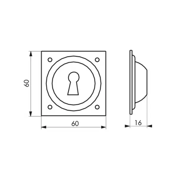 Entrée à cuvette trou de clé, 60x60mm, nickelé - THIRARD