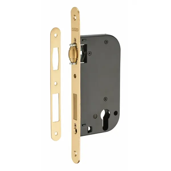 Boitier de serrure encastrable à rouleau à cylindre pour porte d'entrée, axe 50mm, bouts ronds, inox - THIRARD