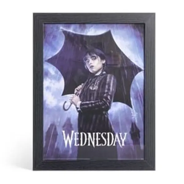 Affiche Mercredi Addams dans cadre bois noir 33,5x44,5xH1,5cm