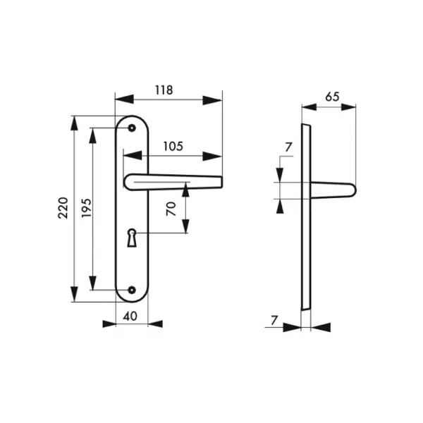 Ensemble de poignées pour porte intérieure Maia trou de clé, carré 7mm, entr'axes 195mm, couleur F2 - THIRARD