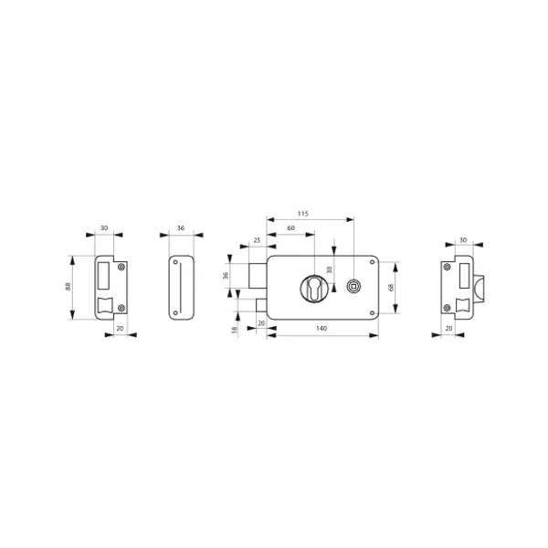 Boitier de serrure horizontale en applique double entrée pour porte d'entrée, gauche, axe 60mm, 140x88mm, noir - THIRARD