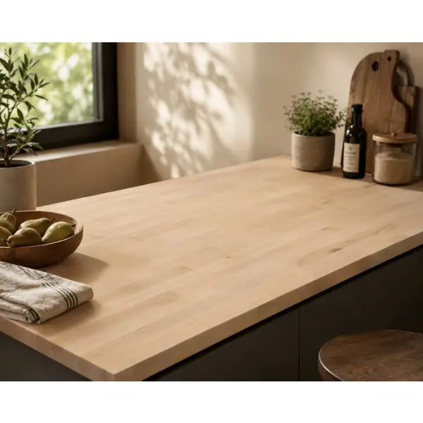 Plan de travail hêtre massif non huilé bord droit Ép. 26 mm - 250 x 65 cm