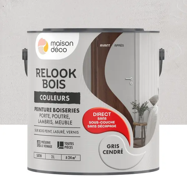Peinture Relook bois MAISON DECO, gris cendre satine, 2 l - MAISON DECO