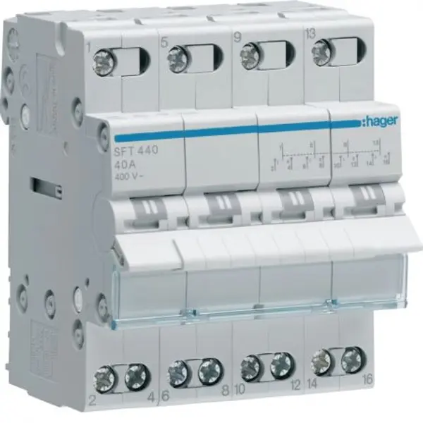 SFT440 Hager Inverseur de source triphasé 4 pôles 40A - Manuel - avec position zéro