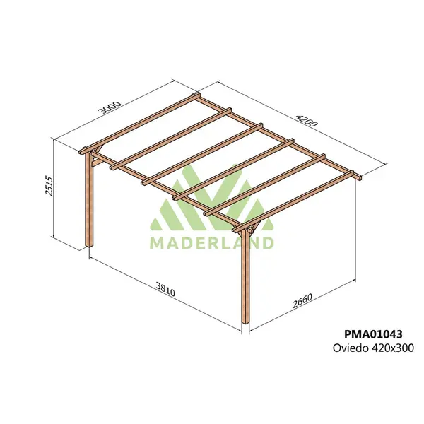 Pergola en bois adossée - modèle OVIEDO - 420 x 300 cm - Maderland