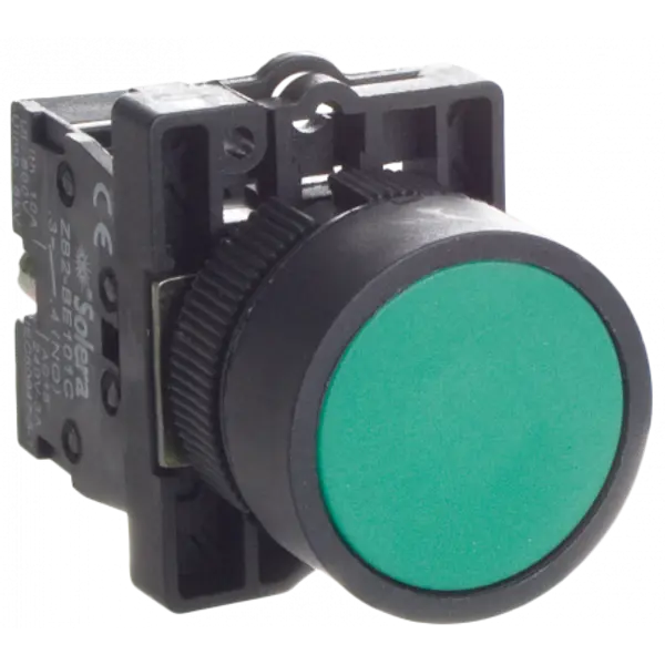 Bouton poussoir monostable vert avec bloc de contact 1NO - étanche IP65