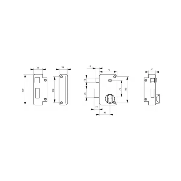 Boitier de serrure verticale en applique double entrée à fouillot pour entrée, gauche, axe 45mm, 75x130mm, noir - THIRARD