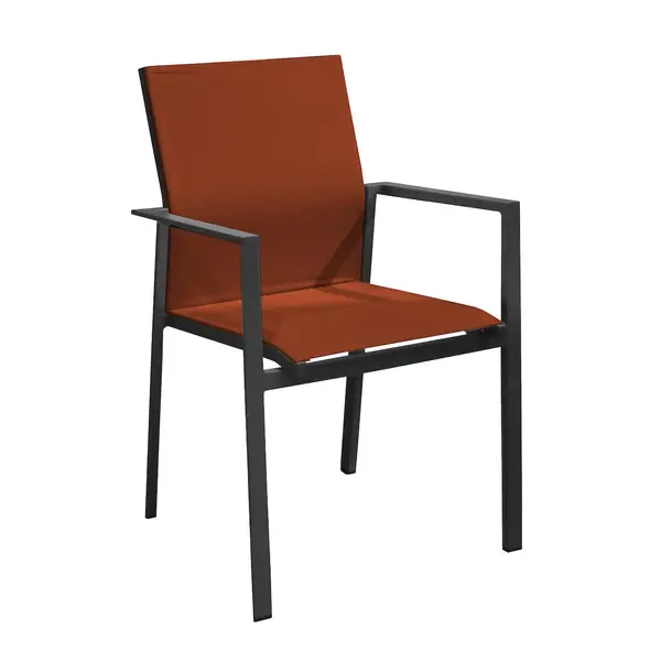 Fauteuil empilable en aluminium - DELIA - Assise TPEP - Hauteur d’assise 46 cm - Coloris graphite et sienne - PROLOISIRS