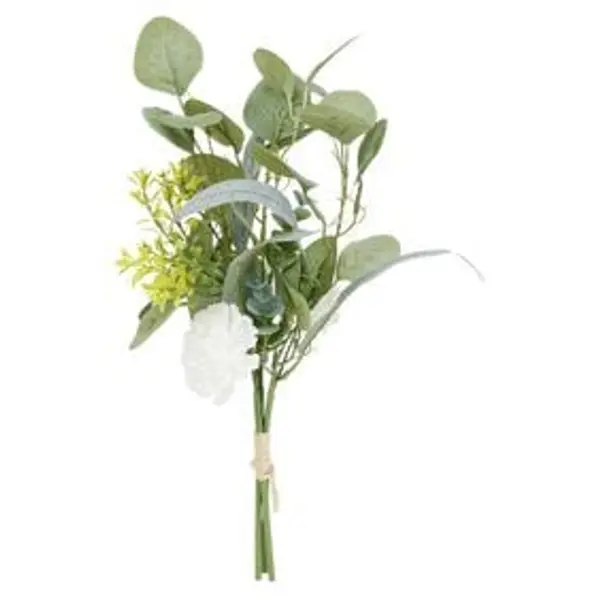 Piquet fleur artificielle et eucalyptus Ø15xH37cm blanc
