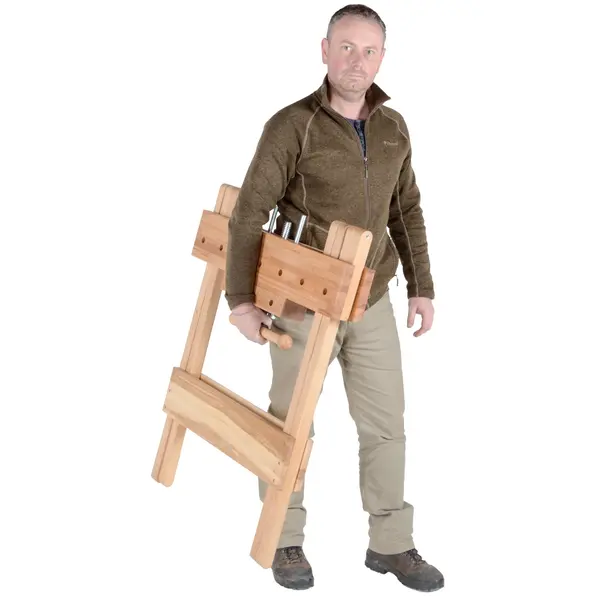 Établi pliant mobile - hêtre massif 800 x 100 x 1000 mm - 1 presse - perçage 19 mm - Pinié