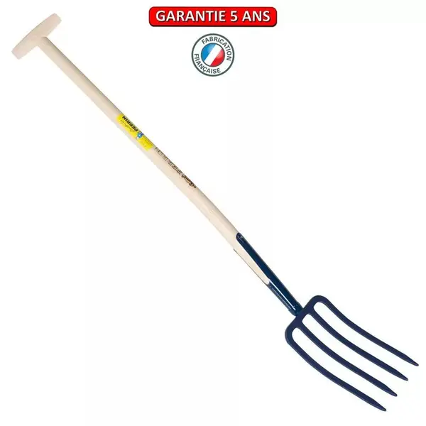 Fourche à bêcher à soie 4 dents 27 manche béquille tournée - PERRIN