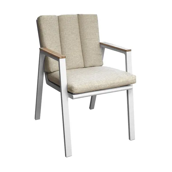 Fauteuil - LEATHER - Crème - Aluminium époxy et accoudoirs teck FSC - PROLOISIRS
