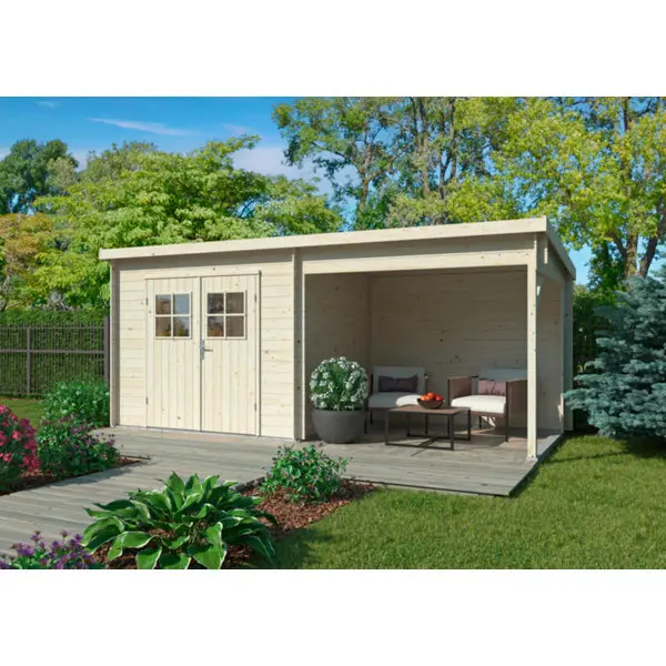 Abri bois 5 M² + extension 5 M² - Dim extérieures totales L.5,08 x P.2,24 x H 2,09 m