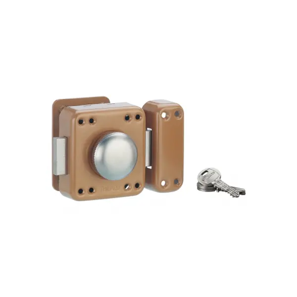Verrou à bouton Rafale pour porte d'entrée, cylindre 45mm, acier, 3 clés, époxy bonze - THIRARD