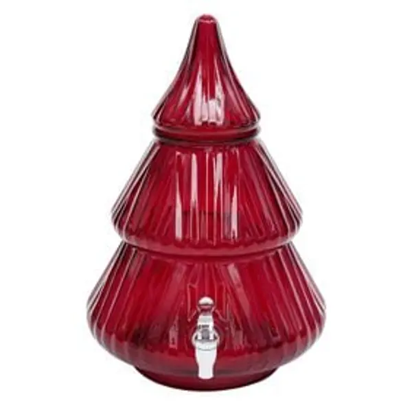 Distributeur à boisson en verre forme sapin rouge 8L