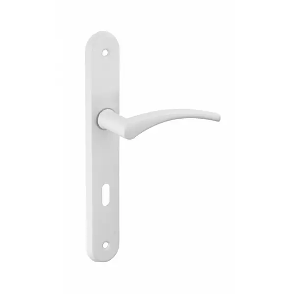 Ensemble de poignées pour porte intérieure Hebe trou de clé, carré 7mm, entr'axes 195mm, laqué blanc - THIRARD