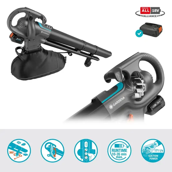 Aspirateur souffleur broyeur PowerJet Collect 18V P4A - Sans fil - GARDENA