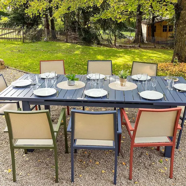 Fauteuil de jardin - Santorin - aluminium et textilène - gris bleuté - empilable - 58 x 55 x 85 cm - Jardiline